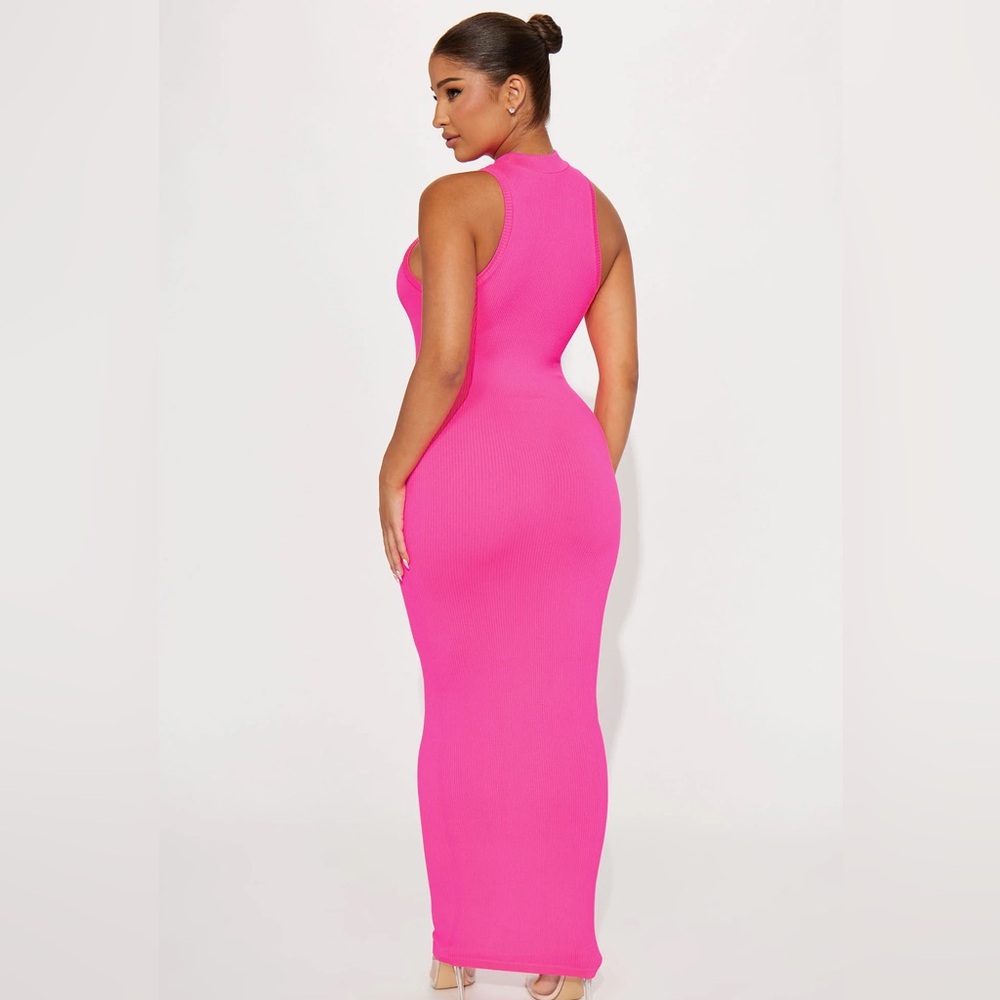 Fashion Nova No Jealousy Pink Seamless Ribbed Tank Maxi Dress. Bodycon Beach Y2K